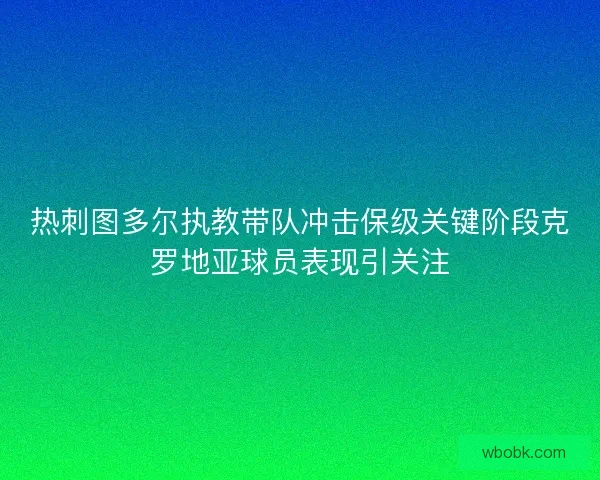 热刺图多尔执教带队冲击保级关键阶段克罗地亚球员表现引关注 热刺图多尔执教带队冲击保级关键阶段克罗地亚球员表现引关注